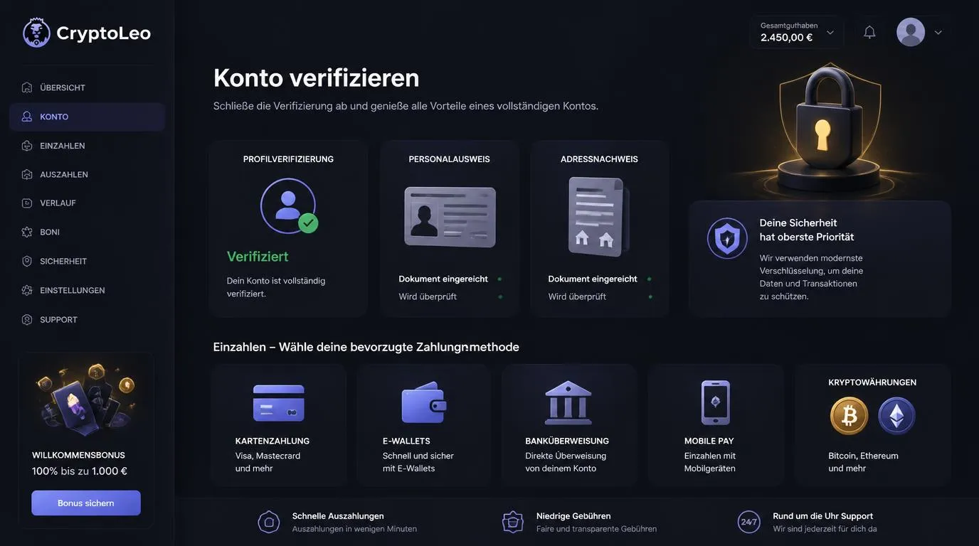 Verifizierter Casino-Account mit Ausweisprüfung, Adressnachweis und sicheren Einzahlungsmethoden