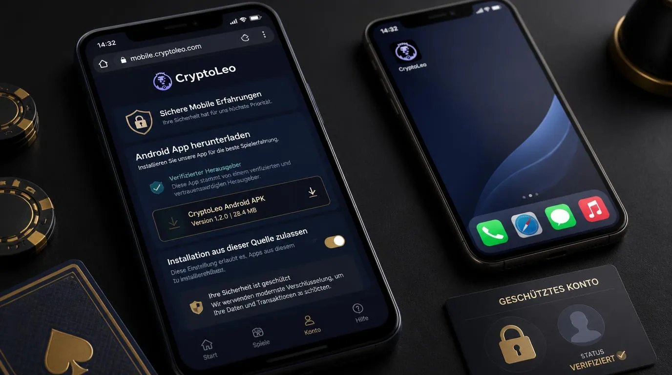 Smartphone mit offizieller Downloadseite, Sicherheitsprüfung und aktivierter App-Installation