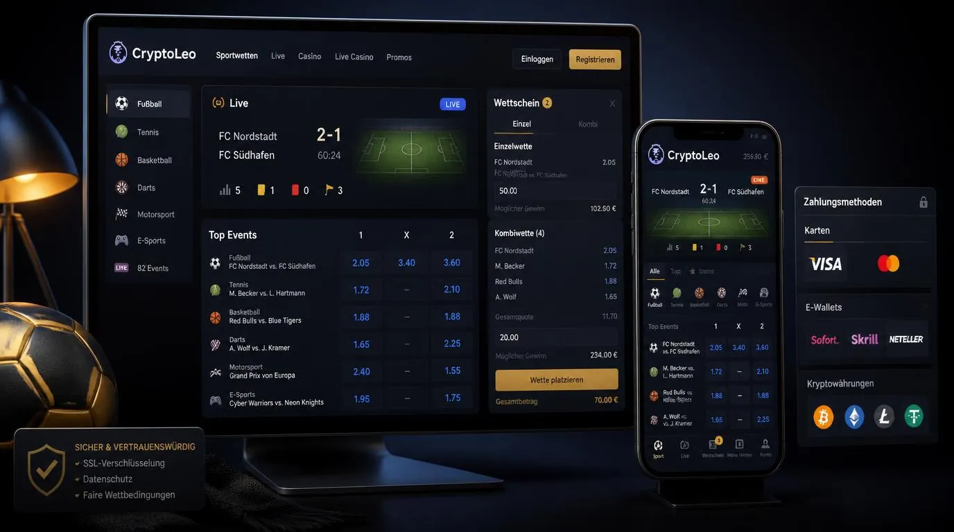 Digitaler Wettschein mit Fußball-, Tennis- und Live-Wettmärkten sowie klaren Quoten